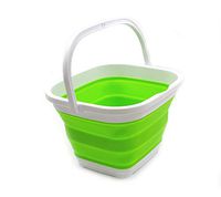 Collapsible Plastic Bucket - Foldable Circular Square Tub - Portable Fishing Water Pail - Space Saving Outdoor Waterpot 5L 10L (Square-Green 10L)
