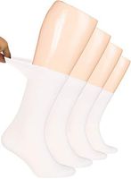 Hugh Ugoli Women's Bamboo Diabetic Crew Socks With Seamless Toe, 4 Pairs, White (Shoe Size: 6-9)