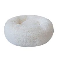 Sdoveb Full Velvet Elastic Round Pet House Comfortable Plush Cat Dog Pet Nest Cat Litter Kennel Deep Sleep Sleeping Bed,S:Diameter:40cm;Height:18cm/L:Diameter:50cm,Height:20cm (White, S)