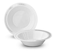 " OCCASIONS" 120 Bowls Pack, Heavyweight Disposable Wedding Party Plastic Bowls (14oz Soup Bowl, Lace in White & Silver)