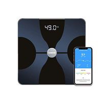 Leaone Body Fat Scale 30x30cm, Digital Backlit White LED, Smart Bluetooth Digital BMI Weight Scale, Body Composition Analyzer Health Monitor with 6mm Tempered Glass with Smartphone App, 400lbs, Black