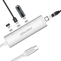 USB Type C Hub, ADLOKO USB C Adapter, High Speed 3 USB 3.0 Ports, Gigabit Ethernet for MacBook Pro, Samsung, Chromebook and More USB C Devices, USB C Hub (Grey)