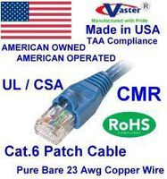 Made in USA, Vaster SKU -81970-60 Ft Cat6 Patch Cable Blue ("Not CCA Wire" 100% Copper (UL CSA CMR ETL) 23Awg Solid Wire RJ45 Snagless Straight Patch Cable