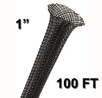 Electriduct 1" Black PET Expandable Braided Sleeving Cable Mesh Flexible Wire Sleeve - 100 Feet
