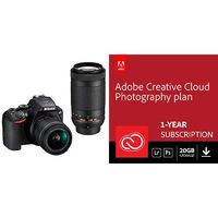 Nikon D3500 DX-Format DSLR Two Lens Kit with AF-P DX NIKKOR 18-55mm f/3.5-5.6G VR & AF-P DX NIKKOR 70-300mm f/4.5-6.3G ED, Adobe Creative Cloud (Photoshop + Lightroom) 12-Month Subscription
