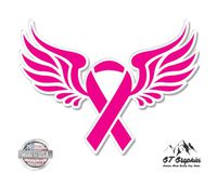 GT Graphics Breast Cancer Ribbon Wings - 3" Vinyl Sticker - for Car Laptop I-Pad Phone Helmet Hard Hat - Waterproof Decal