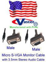 SuperEcable - 10 Ft High Resolution Micro S-VGA Slim Wire & Hood Monitor Video Cable, with 3.5mm Stereo Audio Cable