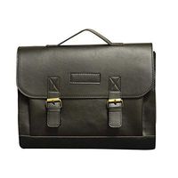 Quan Jie Vintage Men 's Leather Shoulder Bag 14 inch Business Laptop Bag Waterproof Messenger Bag Handmade Satchel Bag (Black-2)