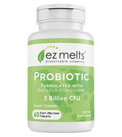 EZ Melts Probiotic with Bacillus Coagulans, 5 Billion CFU, Sublingual Vitamins, Vegan, Zero Sugar, Natural Cherry Flavor, 60 Fast Dissolve Tablets