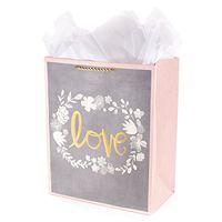 Hallmark 13" Large Gift Bag with Tissue Paper (Love, Gold, Blush and Gray) for Weddings, Engagements, Bridal Showers, Valentines Day and More
