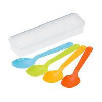 MXY Spoons Food Grade Tableware Kids Children Plastic Spoon Party Essentials Set of 4 in Clear Box Assorted Colors