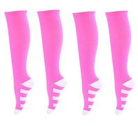 MojaSports Graduated Compression Socks (2 Pair) Athletic Medical Sports Stockings. (CSX) (Pink/White Stripes, Large/X-Large)