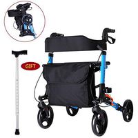 Weccan Rolling Walkers with Seat & 4 Wheels for Seniors, Folding Rollator Walker with Removable Bag, Adjustable Medical Walker, Transport Chair, Lightweight, Supports up to 300 lbs, Gift Cane