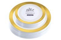 Disposable Gold Plastic Plates Combo | Premium Quality White Dinnerware Set With Gold Border | Excellent for Weddings, Engagement Parties & More | 7.25 Inch & 10 Inch 20 Pieces Each | 40 Count
