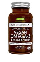 Pure & Essential Vegan Omega 3 DHA EPA 600mg Algae Oil & astaxanthin, 60 Softgels