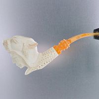 Meerschaum Indian with Mountain Lion Headpiece Tobacco Pipe 1/4 Bend by Paykoc M99058