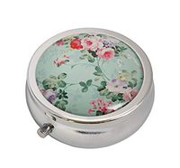 COWGOGO Vintage Floral Custom Design Fashion Silver Round Glass Pill Case Decorative Metal Pill Box