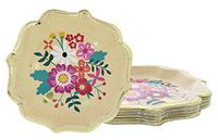 Disposable Plates - 24-Count Paper Plates, Vintage Floral Party Supplies for Appetizer, Lunch, Dinner, and Dessert, Bridal Showers, Weddings, Gold Foil Scalloped Edge Design, 9.2 x 9.2 inches