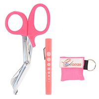 MediTac Pink Stainless Steel Bandage Sheers, Disposable Pink Pen Light, Pink CPR Keychain