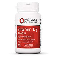Protocol For Life Balance - Vitamin D3 2000 IU (High Potency) - Supports Calcium Absorption, Bone and Dental Health, Immune System Function, Nervous System, and Cognitive Function - 120 Softgels