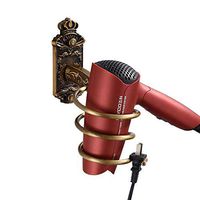 LOSYU Retro Carved Anodized Aluminum Hair Dryer Rack, Wall Mount, with Plug Storage, Antirust Bathroom Hair Dryer Holders, Home Hotel Nail-Free Glue Or Punching Installation