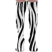 Creative Black White Zebra Print Polyester Cotton Over Knee Leg High Socks Cozy Unisex Thigh Stockings Cosplay Boot Long Tube Socks for Sports Gym Yoga Hiking Cycling Running Nurses
