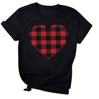 Women's Valentine's Day T Shirt Buffalo Plaid Heart Print Blouse Casual Short Sleeve Crew Neck Baseball Shirts Girls Lovely Tee Shirts Tops Black-A XXXL