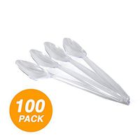 Amcrate Big Party Pack Frosty Plastic Spoons 100ct Ice Cream Dessert Reusable Spoons Mid Weight Tableware Taster Plastic Soup Spoons for Food Clear