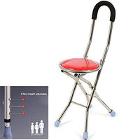 LFFME Old Man's Walking Stick Chair, Crutches Stool Anti-Slip Four Feet/Stainless Steel Four-Legged Cane 3 Gear Height Adjustable (88cm~93cm),Red