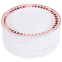 NERVURE 60pcs Rose gold Plastic Plates - Disposable Plastic Plates - 10.25 inch Dinner Plates with Pink Heart Plates for Wedding, Holiday, Party