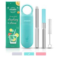 Exclusive Collapsible Metal Straws with Case for Drinks,Reusable Telescopic Stainless Steel Straws with Chewable Silicone Tip and Cleaning Brush ATOZEDO Steel Straw for 20oz 30oz Tumbler Yeti-Mint