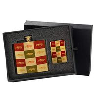 Girls Elephant Flowers - Gold Lighter and Pocket Hip Liquor Flask Survival Camping Gift Box Set