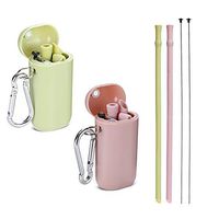 Reusable Collapsible Silicone Straws, Portable Folding Drinking Straws with Case, Cleaning Brush and Keychain for 20 or 30 oz Tumblers (Green and Pink)