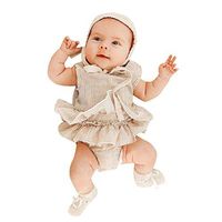 Newborn Infant Baby Girl Sleeveless Striped Romper Bodysuit Clothes OutfitsTronet Romper Baby boy Linen Beige