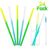 Whaline 24 Pack Summer Reusable Drinking Straws Party Plastic Straw, 2 Colors with Cleaning Brush for Shakes & Smoothies Fun