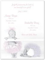2 Ballerina Babies Twins Birth Announcements - Set of 20