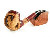 Fashion Decorated "American Eagle" Tobacco Smoking Pipe Carved Pear Root + Pouch Gift!