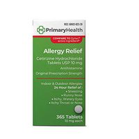 Primary Health 24 Hour Allergy Relief Cetirizine Hydrochloride 10mg Tablets, 365Count