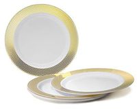 " OCCASIONS" 240 Plates Pack, Heavyweight Disposable Wedding Party Plastic Plates (6.25'' Dessert/Bread Plate, Diamond in White & Gold)