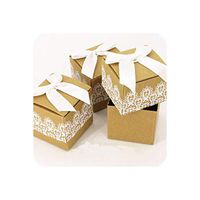 Sweet Lovely Decoration Candy Box Paper Boxes Gift Box Rustic & Lace Kraft Favor Box with Ribbon Wedding and Party 50Pcs