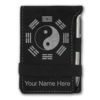 Mini Notepad, Yin Yang Tai Chi, Personalized Engraving Included (Black with Silver)