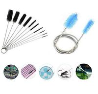 Cleaning Brush Set, Ouioui 11 Pieces Aquarium Water Filter Pipe Air Tube Hose Stainless Steel Flexible Double Ended Hose Kit and Nylon Scrub Brush Bottle Cleaner