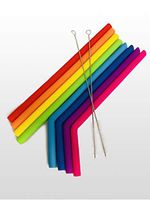 BIG REUSABLE SILICONE STRAWS - 8PCS: 4 STRAIGHT + 4 BENT - 8 colors with 2 cleaning brushes - Food Grade BPA Free - Eco Friendly - ReUsable & Flexible - Fits Yeti Tumblers - Odor Free