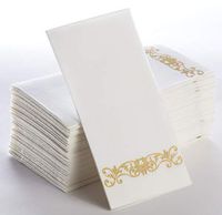 Disposable Paper Hand Towels – Cloth-Feel Bathroom Napkins | Super Soft Absorbent Guest Towels | Multiple Occasion for Dinner, Weddings, Parties, Powder Room | 100 Pack | Gold - White Napkins