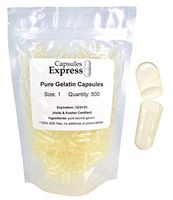 Capsules Express- Size 1 Clear Empty Gelatin Capsules 500 Count - Kosher and Halal Certified - Gluten-Free Pure Bovine Gelatin Pill Capsule - DIY Powder Filling