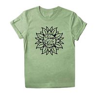 Eoeth Women Sunflower Letter Printing Short Sleeve T-Shirts Simple O-Neck Tee T-Shirt Tunic Blouse Tops Shirts Pullover Green