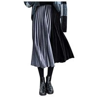 Theoylos Women's A-Line Maxi Skirt Metallic Flannel Pleated Midi Party Skirt High Waist Color Block Long Fit Skirts