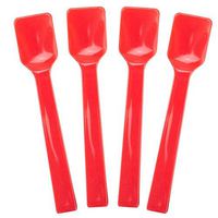 [100 Count] Red Plastic Gelato Tasting Spoons 4 Inch Mini Disposable Shovel Spoons for Sampling Yummy Desserts, Foods & Ice Cream - Frozen Dessert Supplies