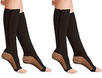 DevsWear Zipper Compression Socks (2 Pair) Men Women Running Pregnancy Flight & Travel Nursing (Black/Copper, XXL-(Calf 12.5"-16")(Ankle 9"-11"))