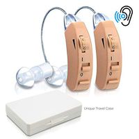 Dual BTE Hearing Enhancement Device - Behind The Ear Wireless Hear Sound Amplifier - Volume Control,  - Filters Noise - Listening Kit Accessories 3 Earbuds / Tips, Case, Battery - Pyle PHLHA46